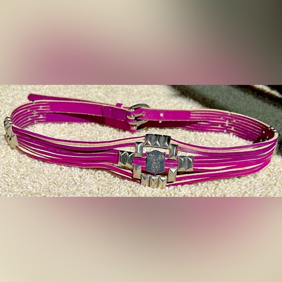 Diesel Leather Belt Women's 85/34 Purple Fuchsia Silver Studs Genuine Y2K Luxury - Picture 4 of 11